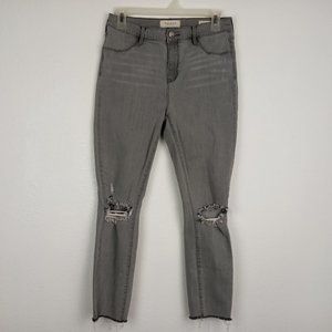 PACSUN Women's Ankle Jegging Jeans Size 29 Distressed Raw Hem Gray Denim Stretch